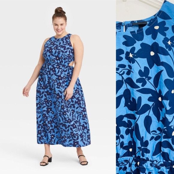 Who What Wear Dresses & Skirts - Who What Wear Women's Dress 3X Cut Out Sides Blue Floral Maxi Sleeveless New
